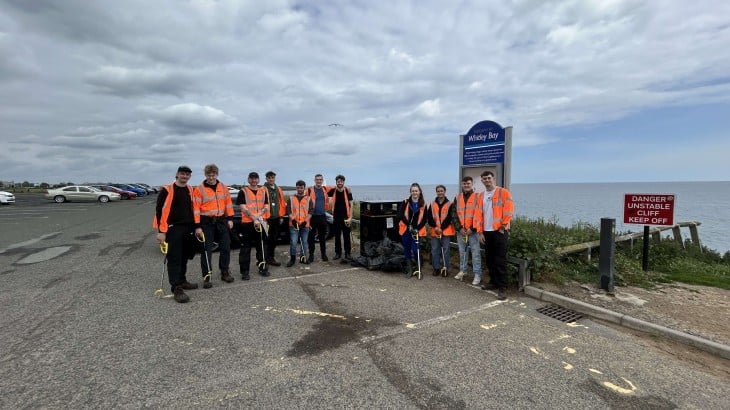 Northumbrian Water apprenticeships litter picking at Whitley Bay