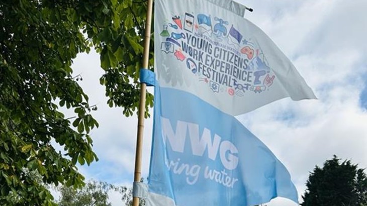 Outside Newcastle Racecourse flags advertising the Innovation Festival