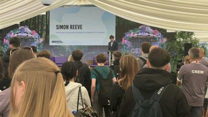 Simon Reeve speaking to an audience at the Innovation Festival