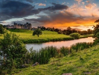 Castle river sunset